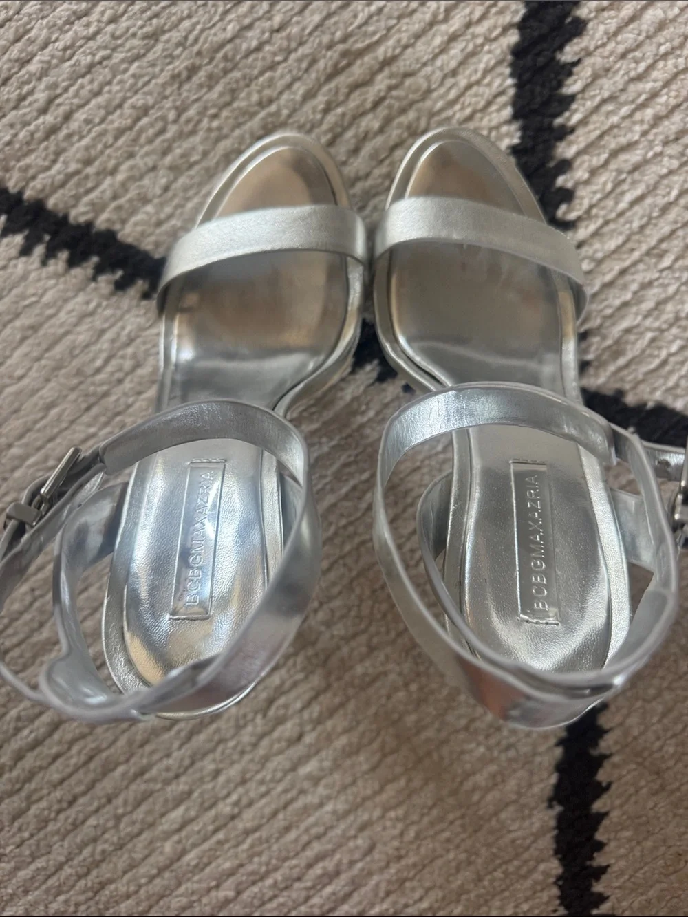 BCBG Maxazria Ma-finite Silver Strappy High Heel Sandals 10